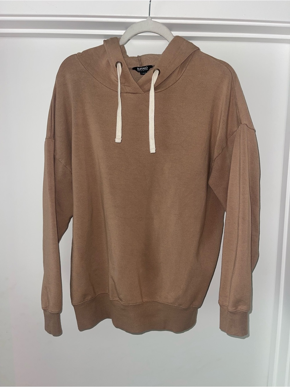 Buffalo David Bitton Brown Crewneck Hoodie with Contrast Drawstrings